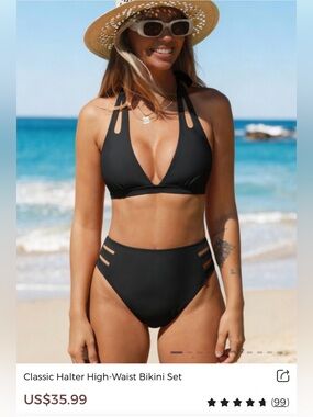 Women's Black Halter High-Waist Bikini Set